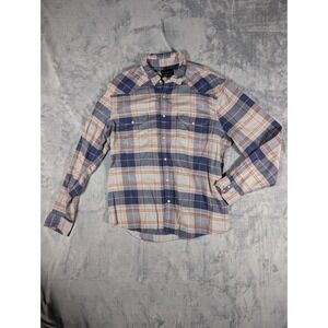 Lucky Brand Men's XL Saturday Stretch Western Plaid Flannel Shirt Blue Orange